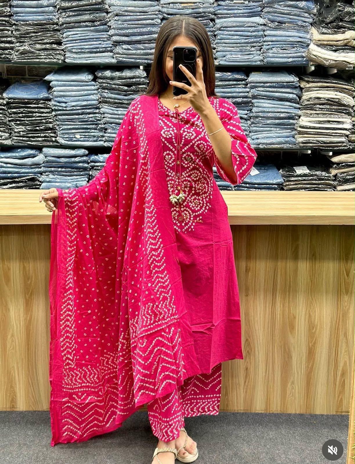 Bandhani Discharge Printed Suit Set