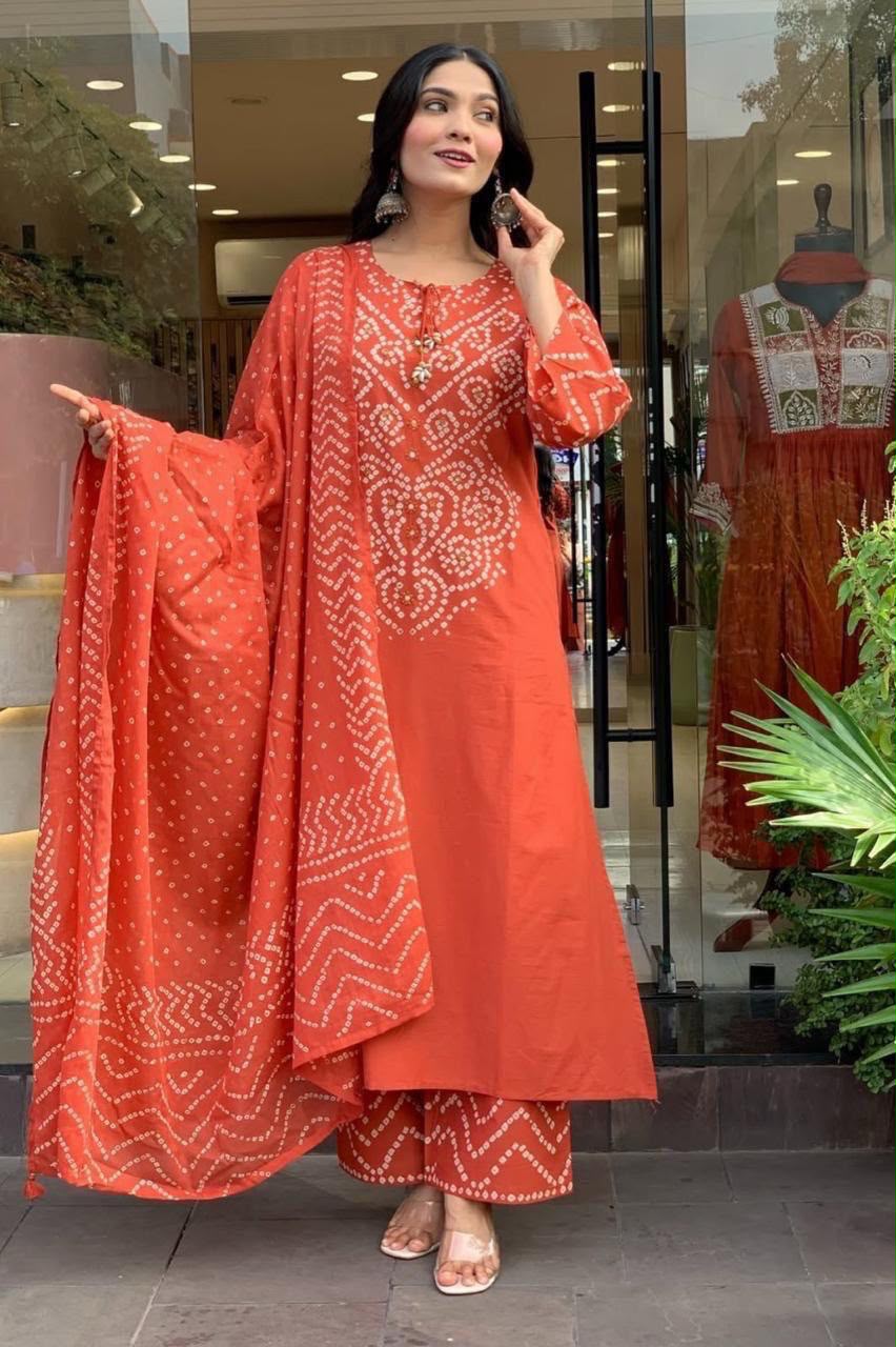Bandhani Discharge Printed Suit Set view 4